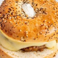 Breakfast Bagel Sandwich · New!! - breakfast bagel sandwich - toasted everything bagel with cream cheese, your choice o...