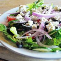 Greek Salad · Romaine, arugula, tomato, cucumber, red onion, kalamata olives, feta cheese, red wine vinaig...