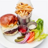 Prime Truffle & Brie Burger · 100% source verified, family-farmed brandt beef with lettuce, tomato, red onion, cornichons ...