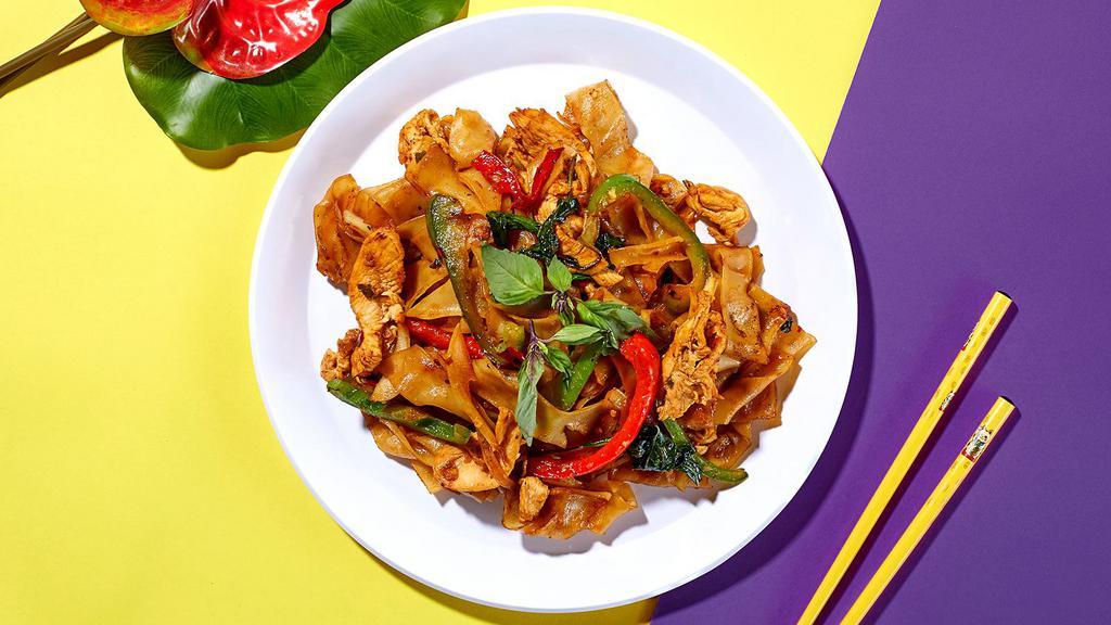 Drunken Elephant Noodles · Stir-Fried Rice Noodles X Your Choice of Protein X Onion/Bell Pepper/Basil Leaves