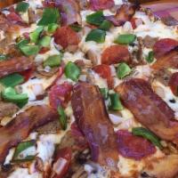 Appetizer Mamma Mia · Pepperoni, sausage, mushrooms, green peppers, onions and bacon.