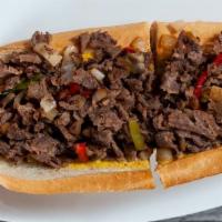 Classic Steak Sandwich · Sliced steak sauteed with onions, peppers and mushrooms, topped with cheddar cheese sauce.