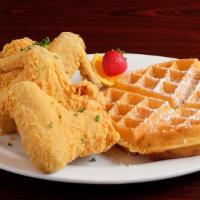 Chicken & Waffle (Large (4 Wings And Whole Waffle)) · Four large fried chicken wings or crispy tenders alongside our signature whole buttermilk wa...