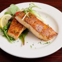 Salmon Filets (Large (2 Filets)) · Fresh broiled salmon filet, choice of blackened or lemon pepper, served with two signature s...