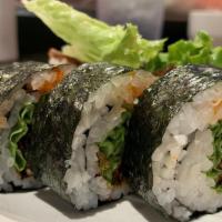 Spider Roll · Spicy Hot. Cooked. Cucumber, green salad, masago, soft shell crab, spicy mayo.