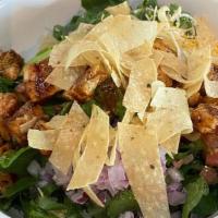Bbq Chicken Salad · Grilled chicken breast tossed in BBQ sauce, cheese blend, romaine, avocado, red onion, tomat...