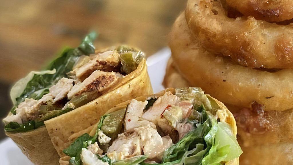 Jalapeno Ranch Wrap · Sun-dried tomato tortilla, grilled chicken, pepper jack, romaine, jalapenos, tomato and chipotle ranch