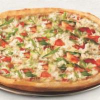 The Vegilicious · Our secret recipe pizza sauce topped with fresh mushrooms, fresh green peppers, fresh tomato...