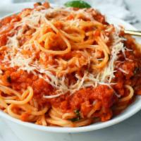 Italian Spaghetti Marinara  · Our Secret recipe Pasta Sauce With  Freshly Made Spaghetti And Topped Off With  Parmesan Che...