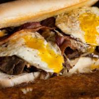 Steak Egg & Cheese Sandwich · This Famous Market Breakfast sandwich served any time of the day, The Local FAVORITE, Sirloi...