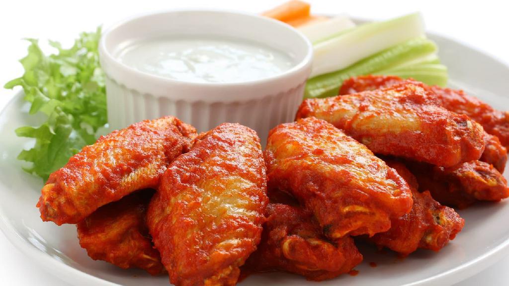 Jumbo Bone-In Wings · All Natural Fresh Jumbo Wings, lightly breaded fried to crispy perfection, smothered in your choice of our specialty made sauces,