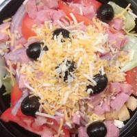 House Salad · lettuce,tomatoes,croutons,cheddar cheese,ham,ranch  dressing OR (Notes  the dressing you want)