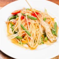  Papaya Salad · Grilled shrimp with a tasty chili and lime dressing.
