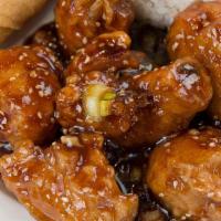 Sesame Chicken · Battered.
Fried chicken sautéed in a delicious sweet & savory sesame sauce.