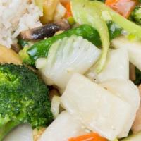 Sautéed Vegetables · Sautéed mixed vegetables in a white sauce.
Mixed vegetables include: broccoli, carrots, cele...