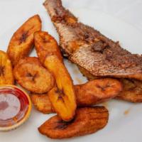 Fried Fish And Plantain · Served with pepper sauce.