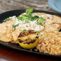 Tilapia Veracruz · 8 oz. fillet topped with grilled shrimp, roasted red pepper cream sauce, tomatoes, cilantro ...
