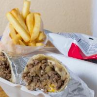 Cheesesteak Wrap · Stuffed with ribeye steak, lettuce tomatoes mayonnaise and American cheese.