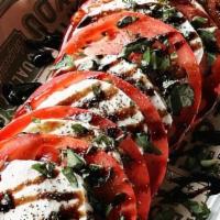 Summer Caprese · Fresh Sliced Tomato, Fresh Sliced Mozzarella, Fresh Chopped Basil, EVOO & Balsamic Glaze