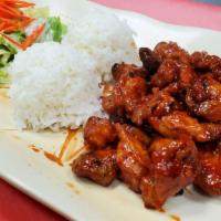 Hot & Spicy Glazed Chicken · Marinated chicken stir-fried with spicy house sauce.