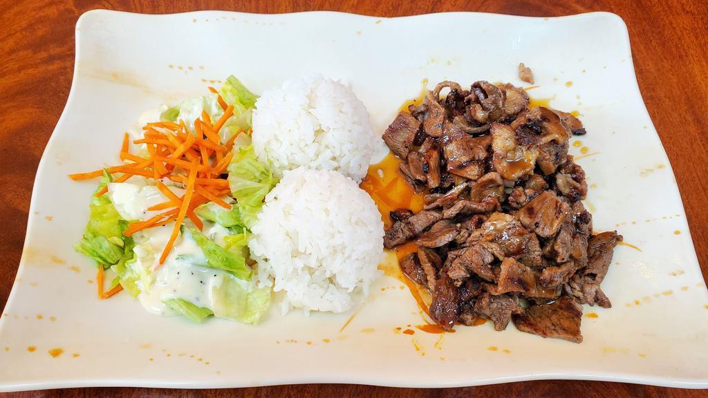 Beef & Pork · Marinated beef and pork grilled and served with our own homemade teriyaki sauce.