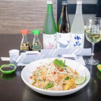 Pad Thai · Wok smacked chicken, shrimp, egg, vegetable, pad thai sauce, rice noodles, and chopped peanu...