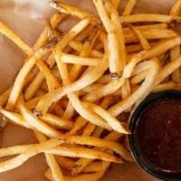Shoestring Fries · Hand cut French Fries that will rock your core. Served with bbq sauce.