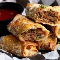 Cheesesteak Egg Rolls · 3 count. Pepper jack served with both sweet chili and beer cheese sauces for dipping.
(This ...
