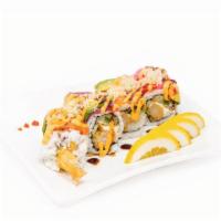 911* · tempura shrimps, jalapeño, cucumber and cream cheese topped with Ahi tuna, Salmon, avocado s...