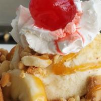 Banana Pudding Super Sundae · Served in a 12 oz cup and includes: caramel syrup, two scoops of banana pudding ice cream, v...