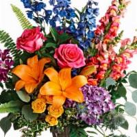 Colors Of The Rainbow Bouquet · Color any occasion beautiful with this lovely bouquet of hydrangea, roses and lilies in all ...
