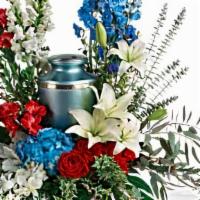 Reflections Of Honor Cremation Tribute · Proud and patriotic, this boldly designed red, white and blue bouquet displays the cremation...