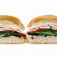 Roasted Turkey · 'Maple Lawn Farms' turkey breast, dijonnaise, provolone, roasted red peppers, mixed greens, ...