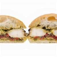 Picante Chicken · grilled chicken breast, pepper jack cheese, grilled veggies, caramelized onions, roasted red...