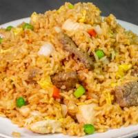 Combination  Fried Rice-Chicken,Beef And Shrimp · Wok-Fried Rice with Chicken, Shrimp and Beef