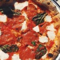 Cat Diavola Pizza · Tomato, Mozzarella, & Spicy Calabrese Salami