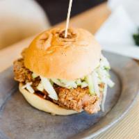 Kc Hot Birdie · Crispy all-natural chicken breast and manchego apple slaw on a toasted egg bun. You pick you...