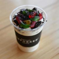 Courtney'S Dirt & Worms · Vanilla custard blended with Oreos®, topped with chocolate sprinkles and gummy worms.