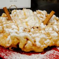 Cinnamon Toast Crunch Funnel Cake · Crushed cinnamon toast crunch our signature cinnamon whipped cream topped with caramel drizz...