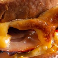 Turkey Bacon Cheddar Sandwich · Double roasted sliced turkey breast, and sugar cured bacon with melted cheddar cheese.
