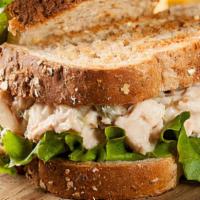 Chicken Salad Sandwich · Homemade chicken salad on sliced honey wheat bread.