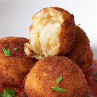 Risotto Balls · Fried with red pepper aioli, havarti cheese stuffed.