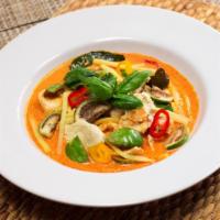 Red Curry · Medium spicy. Gluten-free. A spicy savory curry that the red coloring is derived from dried ...