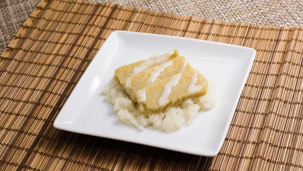 Thai Custard Sticky Rice · Gluten-free. Homemade Thai custard made with eggs, coconut milk infused with the scent of natural Tai vanilla from Pandan leaves served with coconut sticky rice.