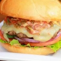 Texas Heat (D) · Pepper jack cheese, jalapeno peppers, house made salsa,  Blazing sriracha sauce, lettuce, to...