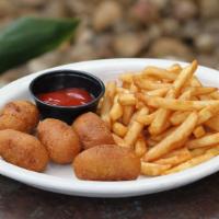 Mini Corn Dogs · Served with french fries.