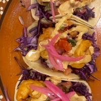 Shrimp (Fried) · Batter fried shrimp with red cabbage, Pico de Gallo and Taco Town Sauce