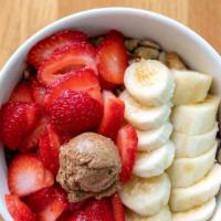 Protein Bowl · base: Amazonian acai, banana, vanilla protein toppings: banana, strawberries, almonds, walnu...