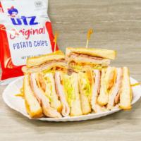 Turkey Club Sandwich · Served with white toast whole wheat or rye with provolone cheese lettuce tomato bacon and ma...