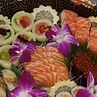 Ginzaro Family · California, Samurai Roll, Rainbow, Ahi Tower, Sushi, Sashimi, 3 Miso Soup, Gyoza.
